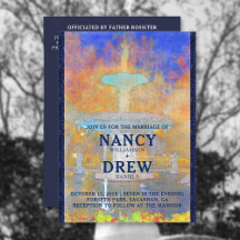 Waterverf Forsyth Park fontain bij nachtbruiloft