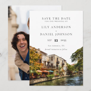 Waterverf Foto Trouwen in San Antonio Save The Date