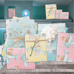 Waterverf Fox Bunny & Mouse Vliegtuigen Inpakpapier Vel