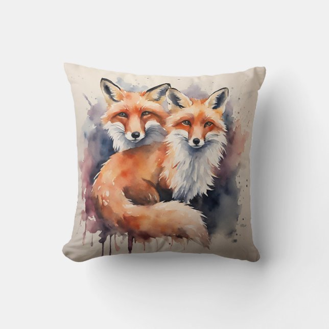 Waterverf Fox Duo Kussen (Voorkant)