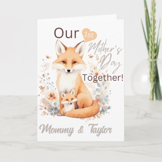 Waterverf Fox en kit Eerste Moederdag Kaart (Voorkant)