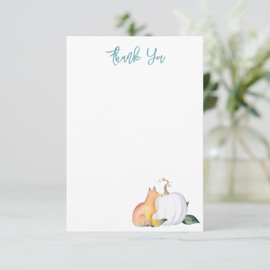 Waterverf Fox en Pompoen Dank u Kaart (Staand voorkant)