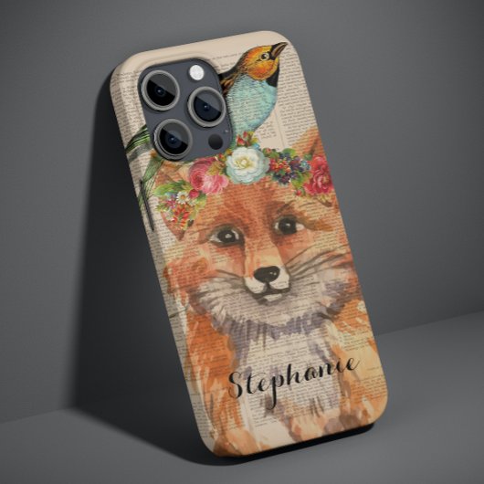 Waterverf Fox Floral Collage Persoonlijke naam Case-Mate iPhone Case