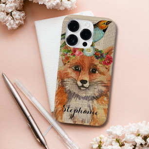 Waterverf Fox Floral Collage Persoonlijke naam Case-Mate iPhone 14 Pro Hoesje