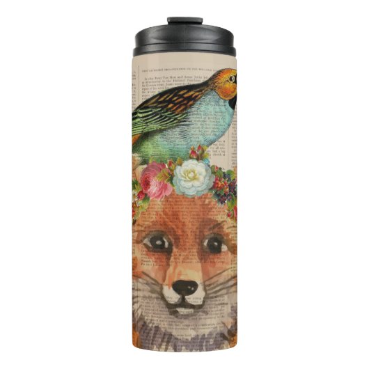 Waterverf Fox Floral Collage Persoonlijke naam Thermosbeker (Voorkant)