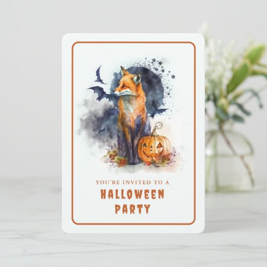 Waterverf Fox Halloween Invitation Kaart (Staand voorkant)