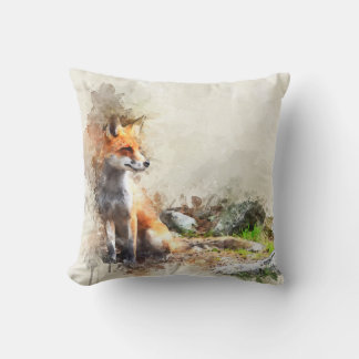 Waterverf Fox in het bos Kussen