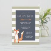Waterverf Fox Navy Oranje Stripes Birthday Kaart (Staand voorkant)