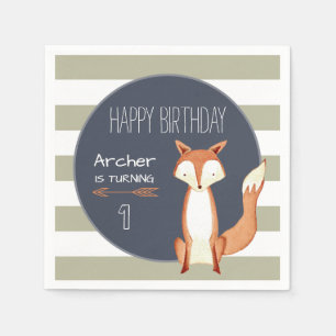 Waterverf Fox Navy Oranje Woodland Birthday Servet