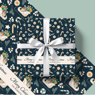 Waterverf Fox Pattern Merry Christmas Monogram Inpakpapier Vel