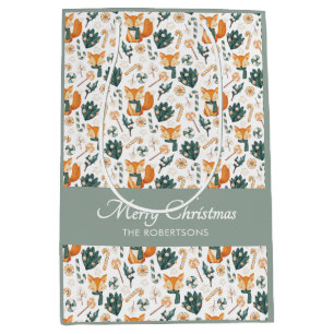 Waterverf Fox Pattern Merry Christmas Monogram Medium Cadeauzakje