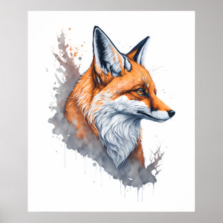 Waterverf Fox Portrait Poster
