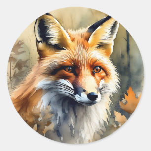 Waterverf Fox Portrait Ronde Sticker