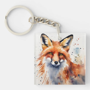 Waterverf Fox Portrait Sleutelhanger