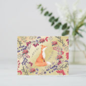 Waterverf Fox Winter Berries Gold Briefkaart (Staand voorkant)