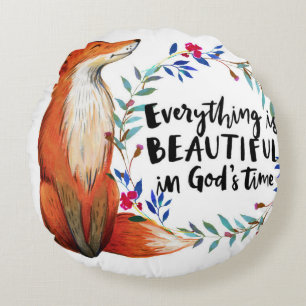 Waterverf Fox Wreath Gods Time Quote Rond Kussen