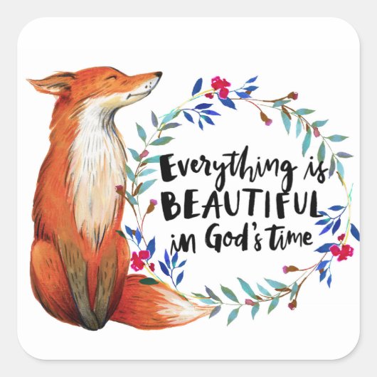 Waterverf Fox Wreath Gods Time Vierkante Sticker (Voorkant)