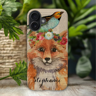 Waterverf Foxy Floral Friends Persoonlijke naam iPhone 16 Plus Hoesje