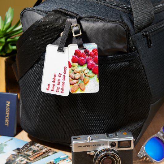 Waterverf frambozen en amandelen bagagelabel (Voorkant /achterkant)