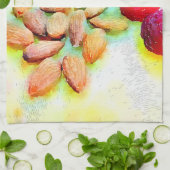 Waterverf frambozen en amandelen theedoek (Gevouwen)