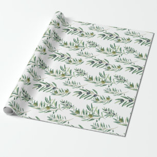 Waterverf Frans Landelijk Chic Groen Olijf Patroon Cadeaupapier
