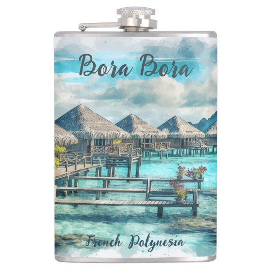 Waterverf Frans-Polynesië Bora Bora Serenity | Heupfles (Voorkant)