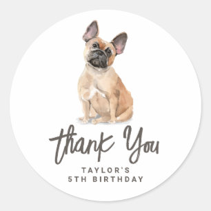 Waterverf Franse Bulldog Dog Verjaardag Dank u Ronde Sticker