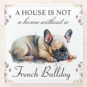 Waterverf Franse Bulldog en Zomerbloemen Glazen Onderzetter