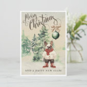 Waterverf Franse Bulldog Feestdagenkaart (Staand voorkant)