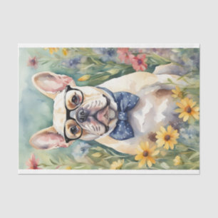 Waterverf Franse Bulldog in Bloemen Decoupage Tissuepapier