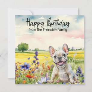 Waterverf Franse Bulldog in Bloemenveld Verjaardag