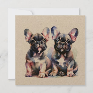 Waterverf Franse Bulldog leuke puppies Kaart