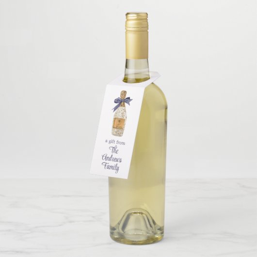 Waterverf Franse champagne met een marinestoot Flessenhanger (Schuin)