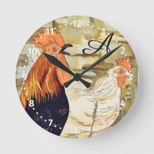 Waterverf Franse land kleurrijke Rooster Rond C Ronde Klok