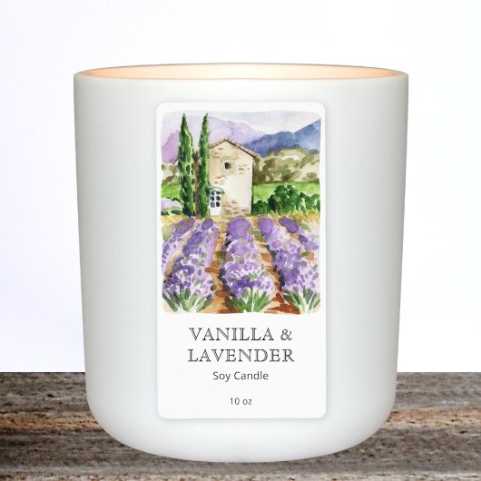 Waterverf Franse lavendel Boerderij kaars label
