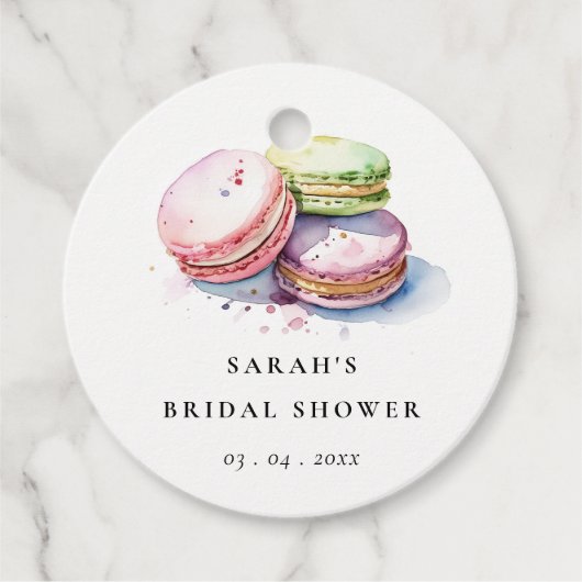 Waterverf Franse Macarons Bakkerij Bruidsdouche Bedankjes Labels (Voorkant)