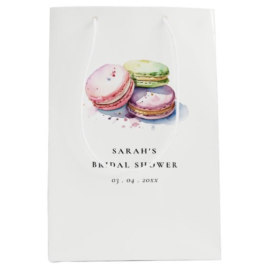Waterverf Franse Macarons Bakkerij Bruidsdouche Medium Cadeauzakje (Voorkant)