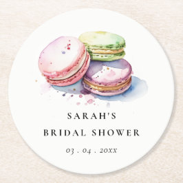 Waterverf Franse Macarons Bakkerij Bruiloftsdouche Ronde Kartonnen Onderzetter