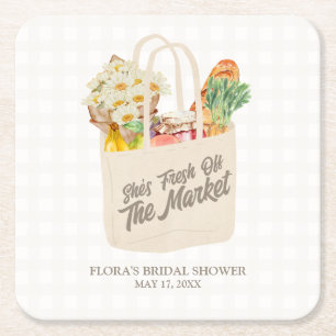 Waterverf Fresh Off the Market Vrijgezellenfeest Vierkante Kartonnen Onderzetter