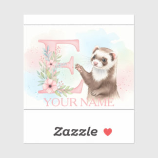 Waterverf Fret met Bloem Letter E Monogram Sticker