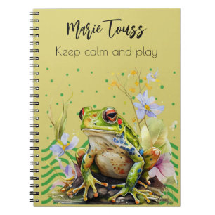 Waterverf Frog Funny aangepaste tekst & naam Notitieboek