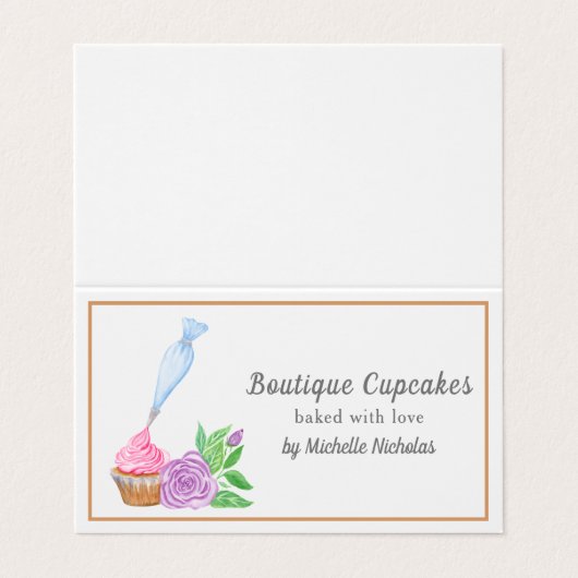 Waterverf Frosting Cupcake Bakery, Gedetailleerd Visitekaartjes (Buitenkant ongevouwen)