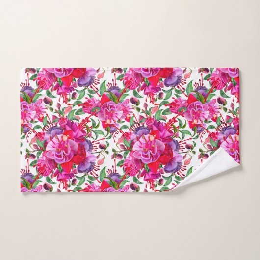 Waterverf Fuchsia bloeit Bad Handdoek (Handdoek)
