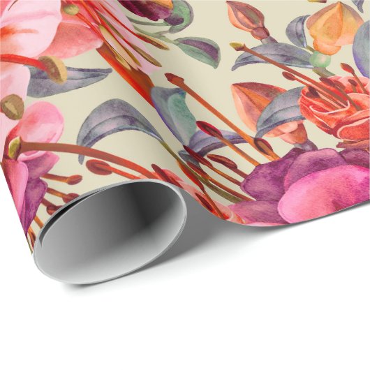 Waterverf Fuchsia bloeit Cadeaupapier (Rol Hoek)