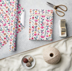 Waterverf fuchsia bloemmotief cadeaupapier