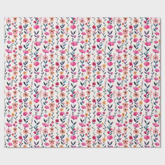 Waterverf fuchsia bloemmotief cadeaupapier (Vlak)
