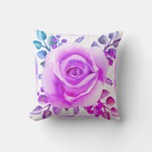 Waterverf Fuchsia Roos Print Floral Sierkussen