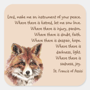 Waterverf Fun Fox Animal St. Francis Prayer Vierkante Sticker