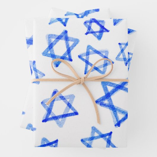 Waterverf Fun Messy Cool Blue Star of David Inpakpapier Vel (In situ)
