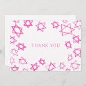 Waterverf Fun Pink Star van David Bar Bat Mitzvah Bedankkaart (Voorkant / Achterkant)